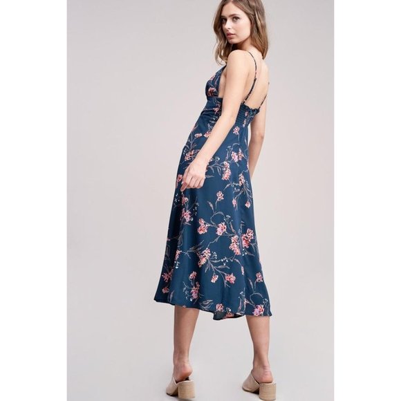 No Rest for Briget Arrays Slip Dress M Blue Floral Midi Lined NWT Discontinued - Picture 9 of 16